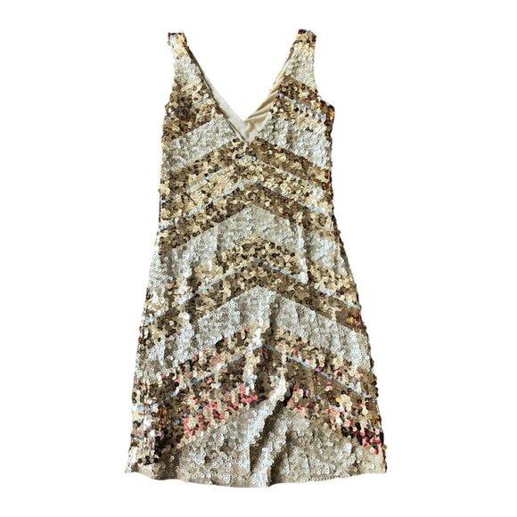 Belle G Jolene Gold Sequin Short V Neck Golden Dress - Picture 3 of 8